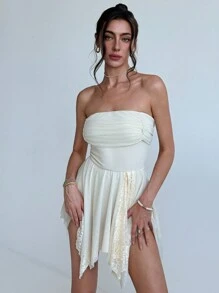 Aloruh Robe courte romantique et ajustée dos nu de couleur abricot avec ourlet en forme de parapluie pour des rendez-vous au printemps et en été pour femmes