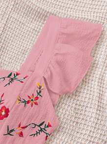 SHEIN Dreamara Vacation Leisure Embroidered Ruffle Trim Sleeveless Shirt