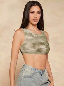 Hauture Women's Tie Dye Print Cropped Tight Fitting Sexy Camisole - Grey - View 3
