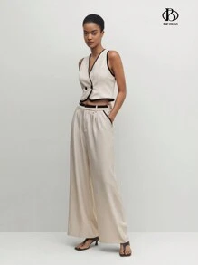 BizChic 女士無袖雙排扣上衣和長褲套裝 - 卡其色 - 查看 6