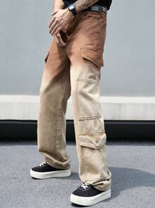 Manfinity Roghcode Men's Casual Straight Workwear Denim Pants With Gradual Color Change - Brown - View 5