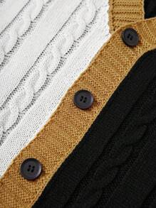 Men's Autumn/Winter Knitted Contrast Color Casual Everyday Cardigan, Versatile, Long Sleeve Top - Multicolor - View 5