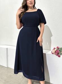 Modelyn 大码女式纯色简约日常短袖时尚连衣裙长款女式长款晚礼服