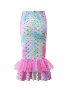 Young Girl Mermaid Texture Bikini Set, Vacation Style - Multicolor - View 7