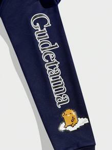 Gudetama X SHEIN Unisex Casual Cartoon And Letter Printed Oversized Sweatshirt, Spring/Fall - Navy Blue - View 4