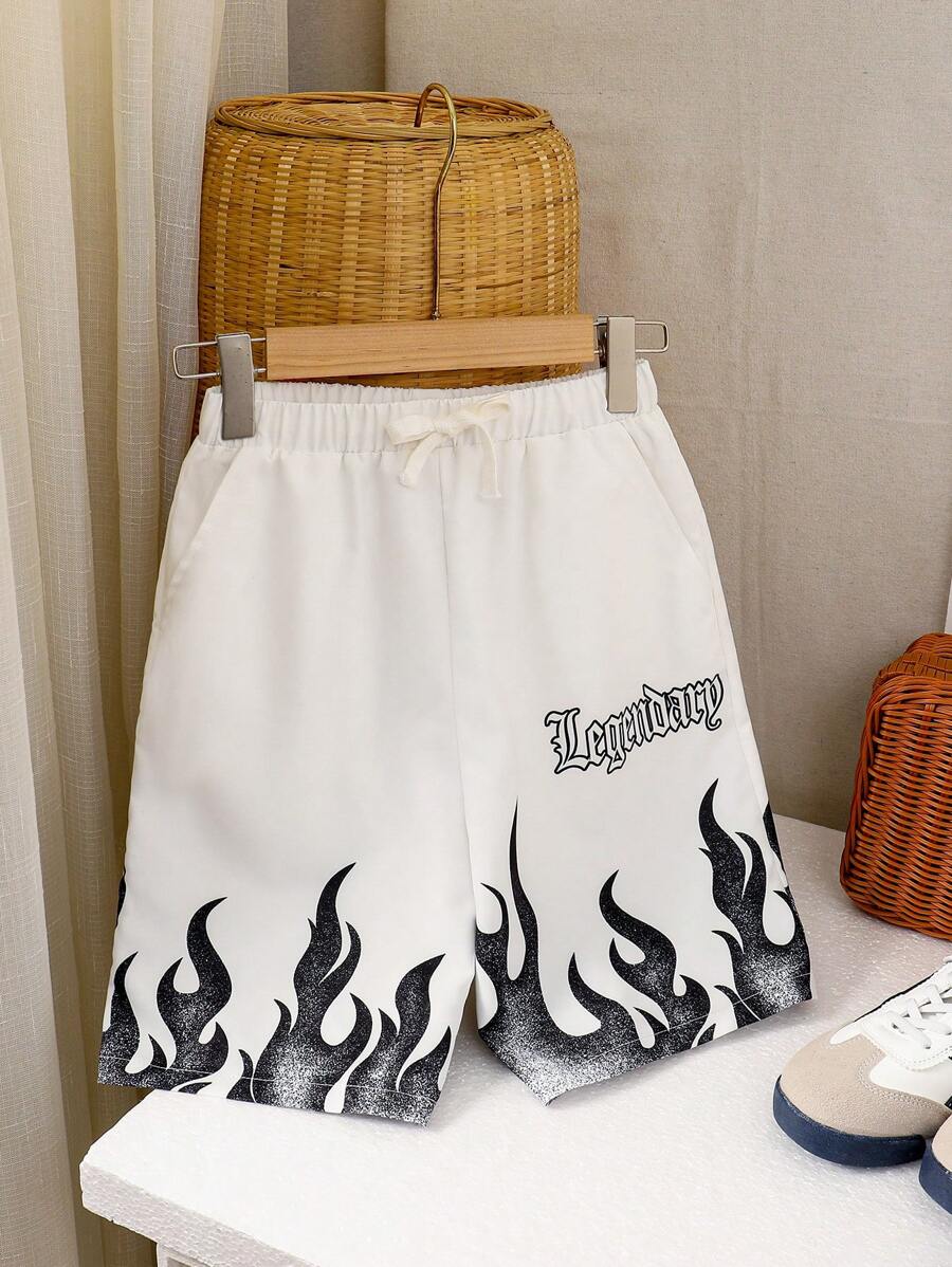 Tween Boy Street Style Fashion Pattern Casual Shorts - White - View 1
