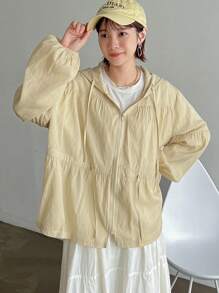 FRIFUL Women's Fashion Solid Color Long Sleeve Hooded Zipper Jacket,Fall Clothes - Yellow - View 1