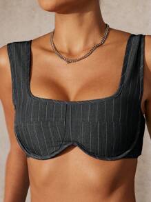 SHEIN Unity 细条纹短款上衣和工装裤两件套