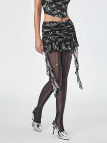 Babi Brunelio Minifalda casual de malla con estampado para mujer, estilo artista, para vacaciones, fiestas, primavera y verano, festivales, vestimenta occidental