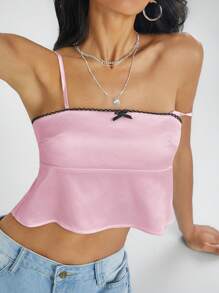 SHEIN EZwear Women's Summer Pink Bowknot Decorated Cami Top - Baby Pink - View 3