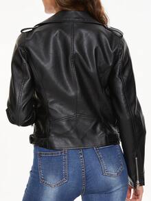 Jaqueta Motociclista de Couro PU com Zíper na Frente, Cor Sólida, Roupa de Rua da Moda, Primavera e Outono