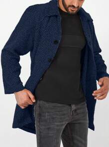 SHEIN Cottnline Men's Herringbone Overcoat - Royal Blue - View 4