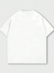 ROMWE MEN Street Life 男士短袖圓領T恤，印花款式，適用於春夏日常穿著 - 白色 - 查看 2