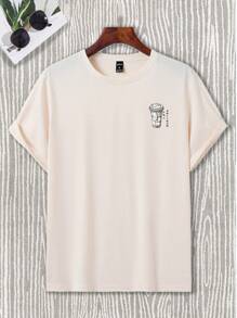 Claim Dot Camiseta casual de verano de manga corta para hombre con estampado de texto y cuello redondo - Albaricoque - Ver 3