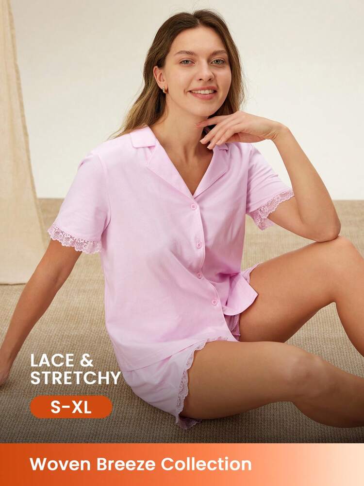 여름 결혼식 필수 코튼 및 러플 레이스 트림 버튼업 짧은 신부 들러리 핑크 에어리 여성 잠옷 세트 란제리 라운지 세트 여성용 신부 속옷 복서 세트