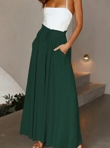 大码纯色休闲宽松裤，适合日常穿着 - 墨綠色 - 查看 4