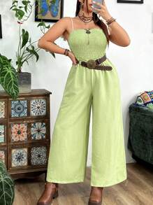 Flirla 大碼休閑紋理帶狀連身褲