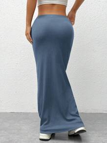 SHEIN EZwear 女款黑色針織緊身及膝裙 - 霧霾藍 - 查看 2