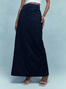 MISSGUIDED Tailored Pinstripe Maxi Skirt With Back Slit - Blue - View 1