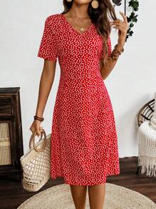 Pariaura Vestido de verano casual para uso diario, vacaciones en la playa, estampado de verano para ropa de Año Nuevo, vestido largo para mujer - Rojo - Ver 7