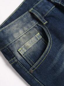 1 Stück Herren Streetstyle Run Jogger Jeanshose in Blau, atmungsaktiv verdickt mit zerstörten Details für vier Jahreszeiten zum urbanen Spazieren gehen, Abhängen und Outdoor-Aktivitäten mit der Familie. - Blau - Übersicht 5