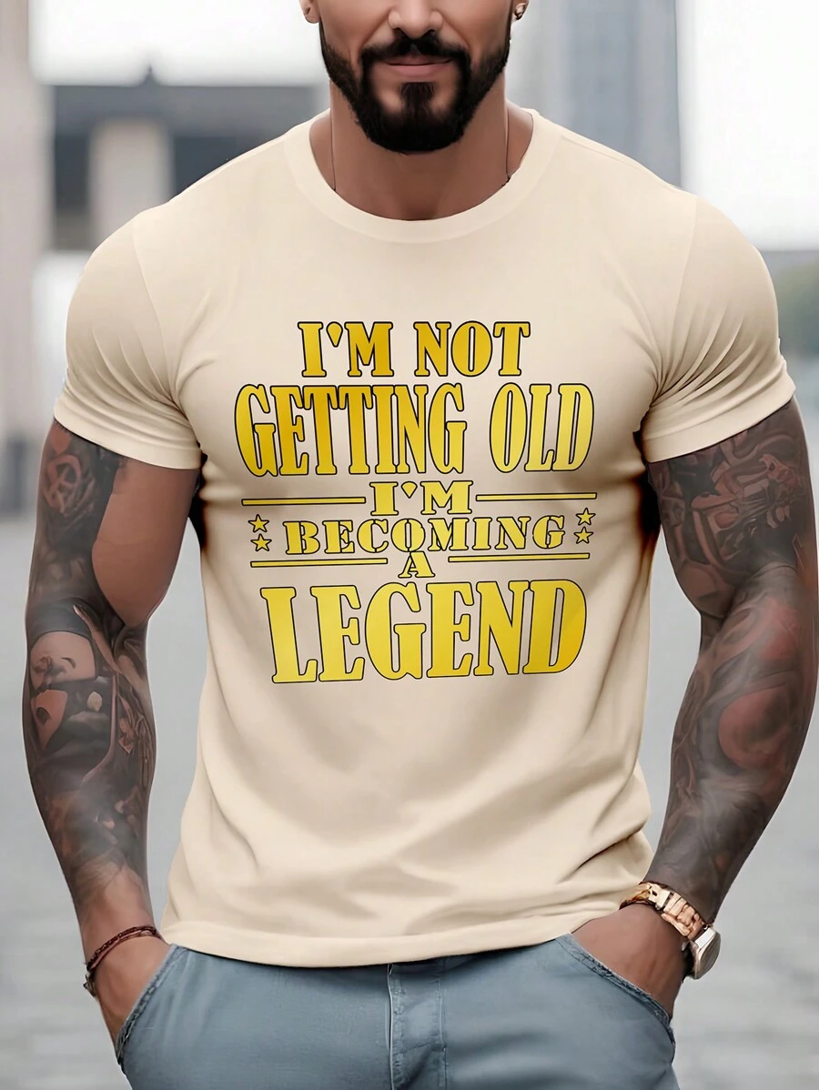 Manfinity LEGND Camiseta casual de manga corta estampada con cuello redondo para hombre, ideal para el verano