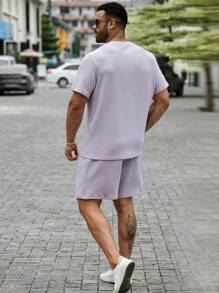 Manfinity Homme Ensemble de t-shirt décontracté pour homme de grande taille à unicolore avec manches courtes et short à cordon de serrage, été