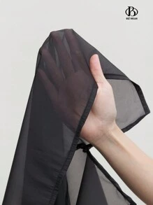 BizChic Damen Schwarzes durchsichtiges Hemd mit Kragen, mittellanges weites Hemd