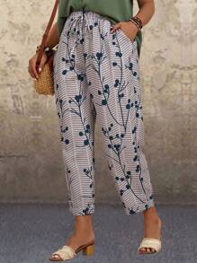 EMERY ROSE Plus Size Women's Summer Floral Printed Pants - Multicolor - View 5