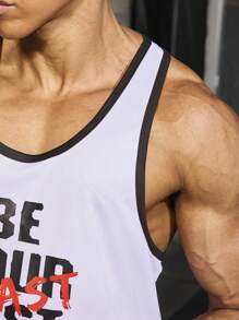 Gym Rark Boyfriend Style Men's Simple Printed Sleeveless Sports Top - White - View 4