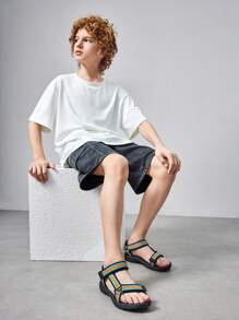 JNSQ Children Spring Summer Striped Road Sports Sandals Lightweight Breathable Anti-Skid Wear-Resistant Quick-Drying Two-Row Buckle Easy To Put On And Take Off School Season Campus Shoes - Multicolor - View 3