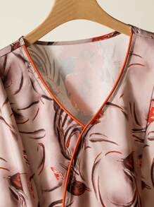 Lacomfia Plus Size Women's Random Printed Short Sleeve Top And Solid Color Pants Simple Daily Wear 2pcs Set, Retro Casual Vintage Fashion Loose Set Spring Summer