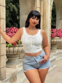 Flirla Große Größen, Spitze, lässig, Sommer, ärmellos, Strickweste