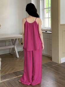 DAZY 2pcs Women's Sleeveless Tank Top And Casual Long Pants Set Cruise Outfit For Women - Hot Pink - View 5