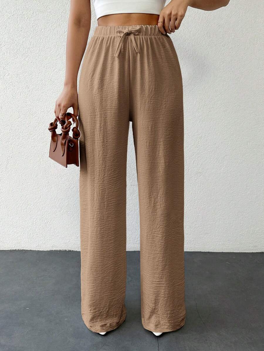 SHEIN Tall Tall Cottonline Knot Solid Color Casual Women's Pants - Mocha Brown - View 1