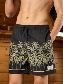 Manfinity Men's Summer Palm Tree Printed Drawstring Waist Beach Shorts