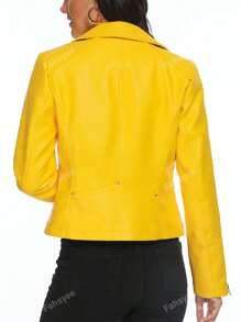 Women's Solid Color Collar Zip Design Casual Long Sleeve Jacket