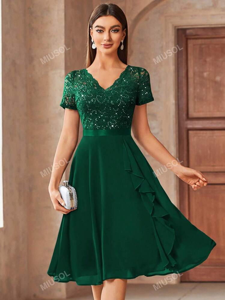 Green lace cocktail dress deals
