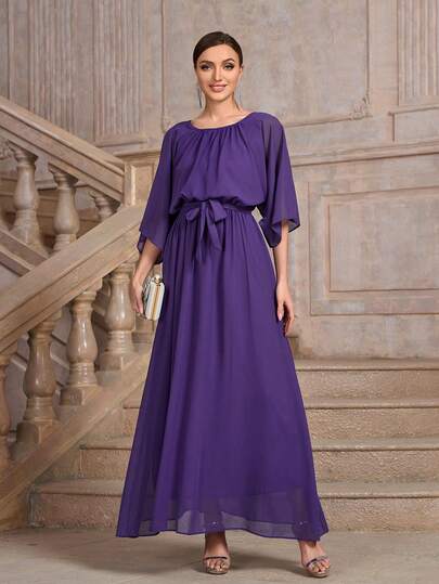 Robe bleue élégante en mousseline pour la mère de la mariée pour la fête de mariage