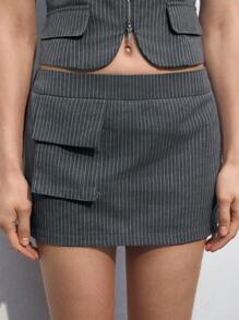 Maija Women's 2pcs Striped Workwear Set With Pocket, Stand Collar, Low Waist And Hip Hugging Design - Grey - View 7