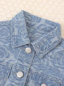 Baby Girls' Casual Rose Jacquard Denim Jacket - Light Wash - View 5
