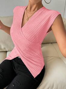 Chiquease Women's Simple Texture Crossed Shirt, Summer - Pink - View 6
