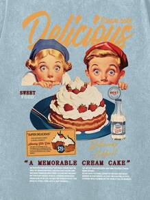 Chillumni 男士寬鬆字樣和圖形圖案垂墜肩短袖T恤 - 淺藍色 - 查看 3