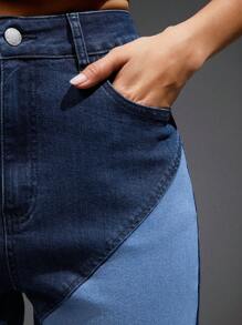 Denimoi Jeans con piernas acampanadas y cintura alta en bloques de color