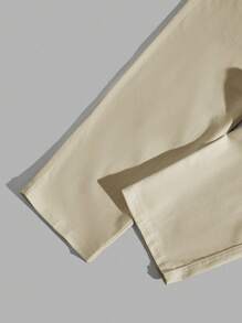 AKNOTIC Business Casual Quần dệt ống suông màu trơn đơn giản và thời trang cho nam - Màu be - Xem 9