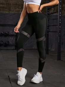 Powerista Jambiere yoga bodycon cu panou din plasă, cu caracteristici de ridicare a fundului