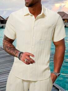 Manfinity RSRT Men's Solid Color Short-Sleeved Vacation Casual Shirt - Black - View 1