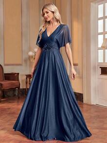 Surplice Neck Butterfly Sleeve Appliques Bridesmaid Dress Elegant Mother Of The Bride Dress