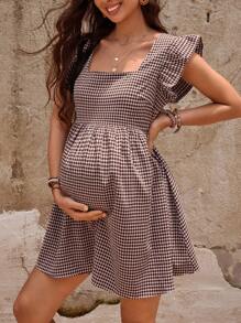 Cheriluna Maternity Maternity Plaid Printed Simple Daily Dress