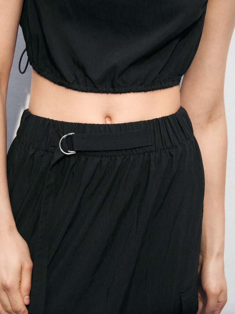 SHEIN Maija Ladies' Solid Color Simple Daily Sleeveless Top & Skirt 2-Piece Set